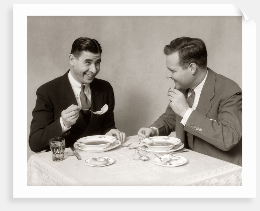 1930s Two Men Dining Eating Soup by Anonymous