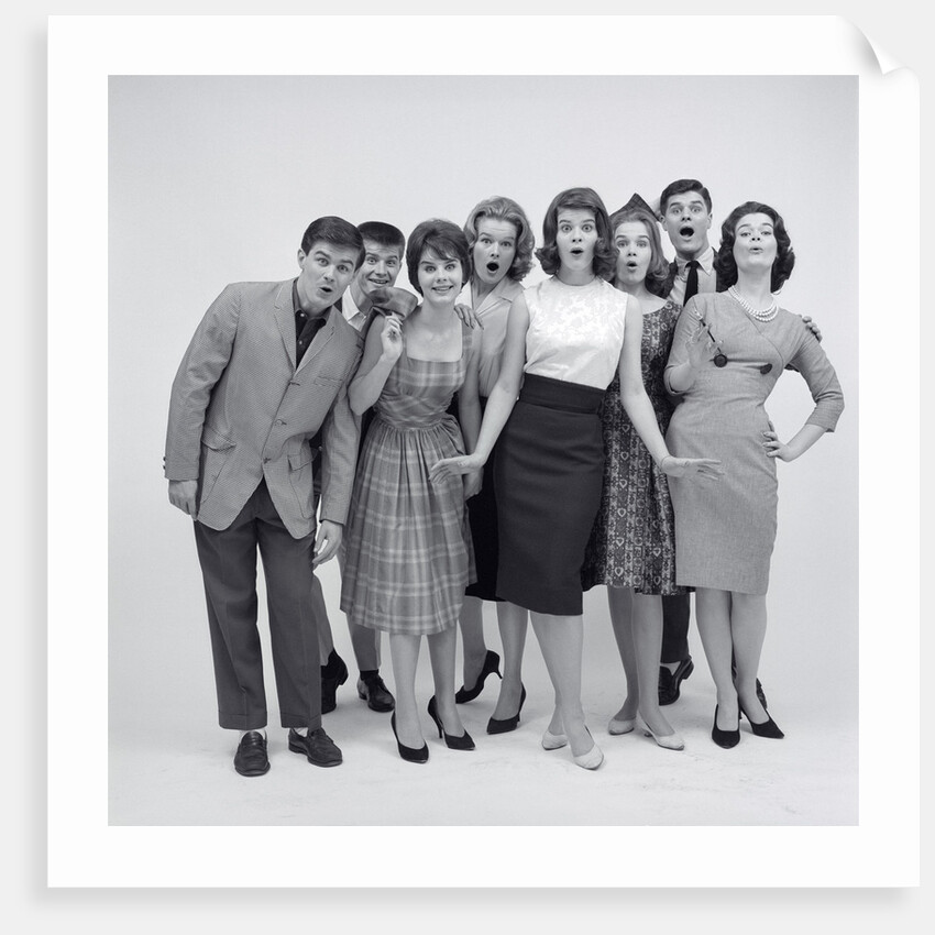 1960s 8 Fashionable Teens Standing Full Length Looking Amazed by Anonymous