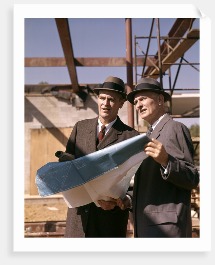1960s Two Men With Blueprints At Construction Site by Anonymous