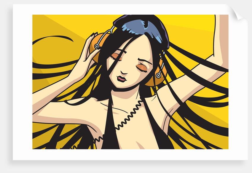 Girl with Headphones by Anonymous