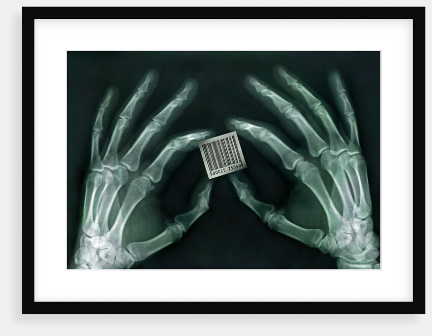 Skeletal Hands Holding Barcode by Anonymous