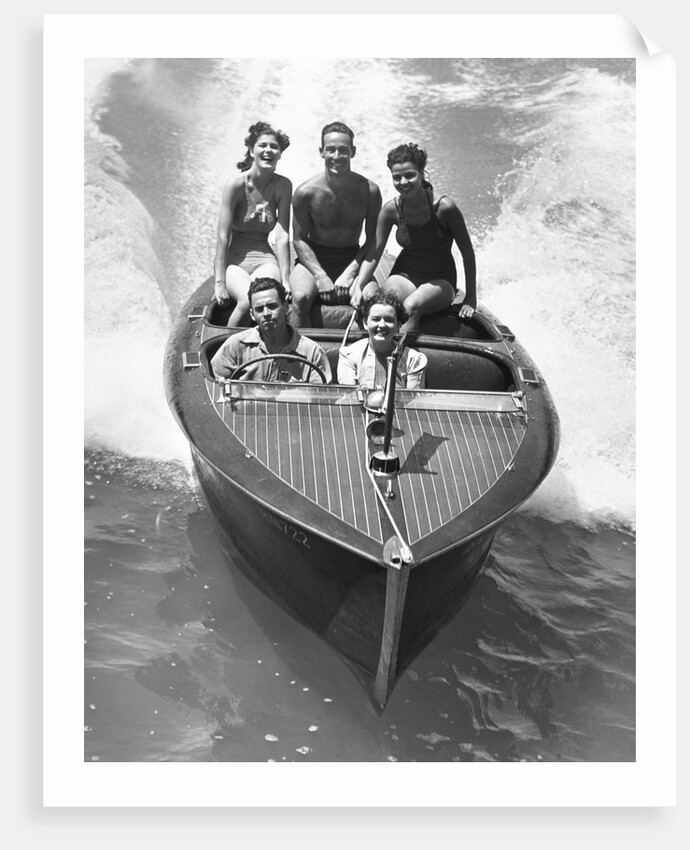 1930s Couples Five Men And Women Riding In Runabout Power Boat by Anonymous