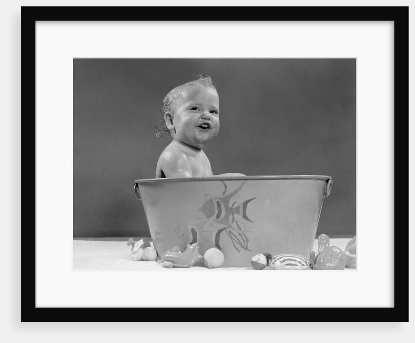 1940s 1950s Baby In Bath Tub Studio Indoor by Anonymous