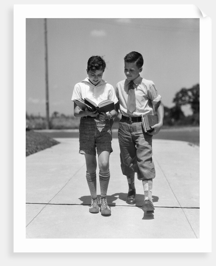 1930s Two Boys Walking School Reading Books by Anonymous