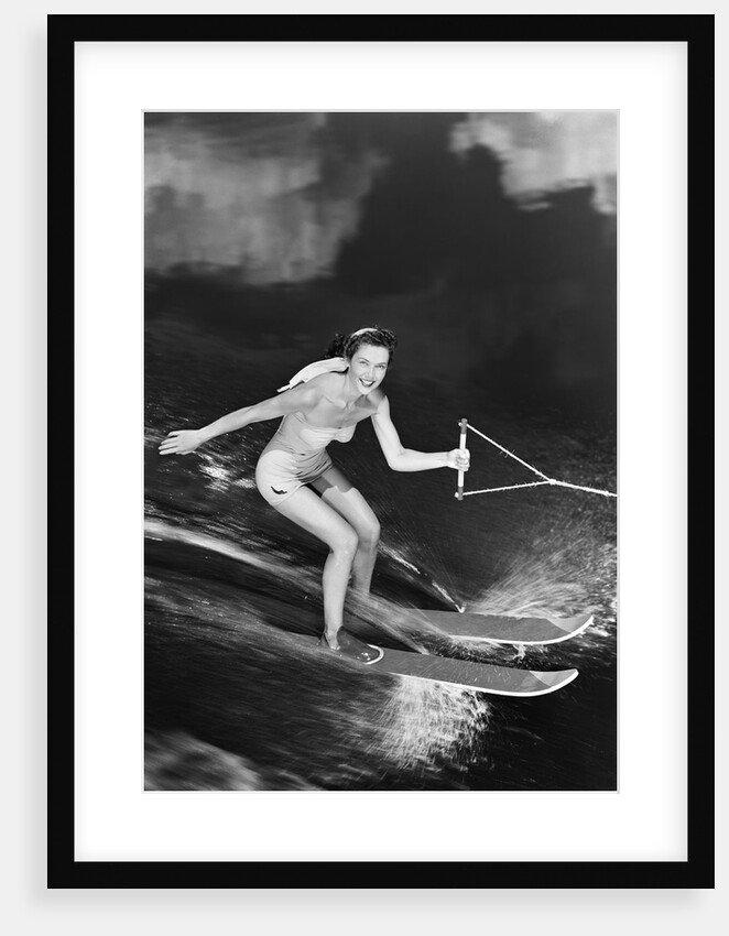 1950s Woman In A Bathing Suit Water Skiing Spray Towline Speed Exhilaration by Anonymous