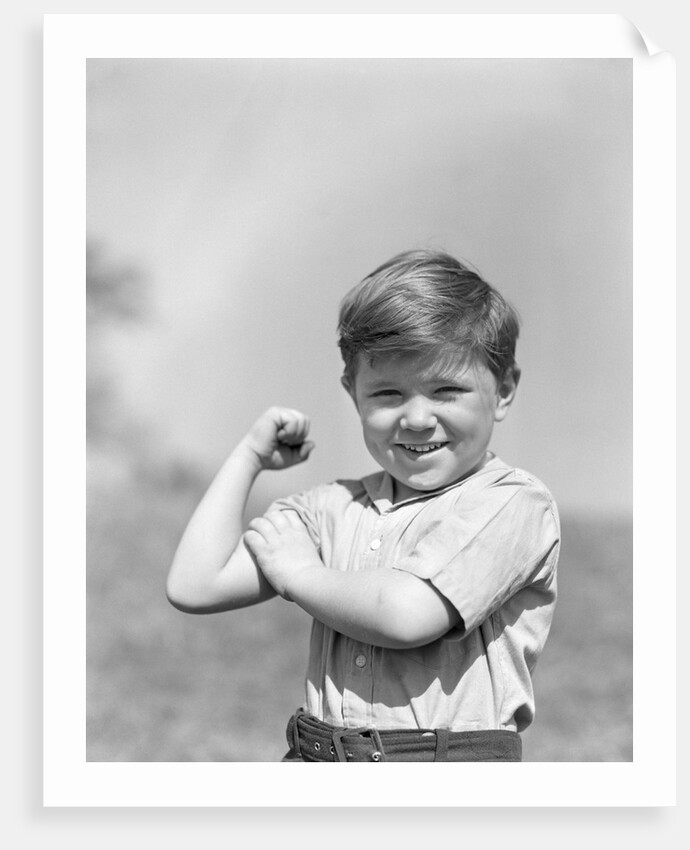 1930s Boy Making Strong Muscle Flexing Arm by Anonymous