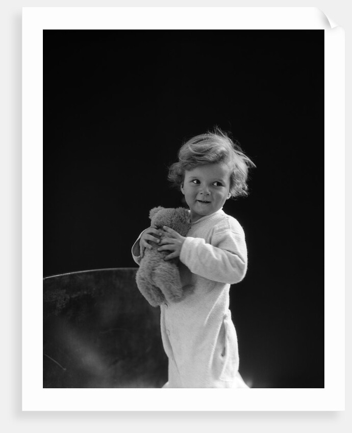 1930s Boy Toddler Holding Teddy Bear by Anonymous