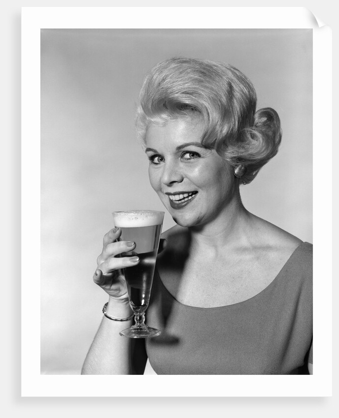 1960s Retro Woman Beer Glass Smile by Anonymous