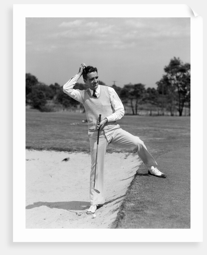 1930s 1940s Man Golfer Sand Trap Scratching His Head by Anonymous