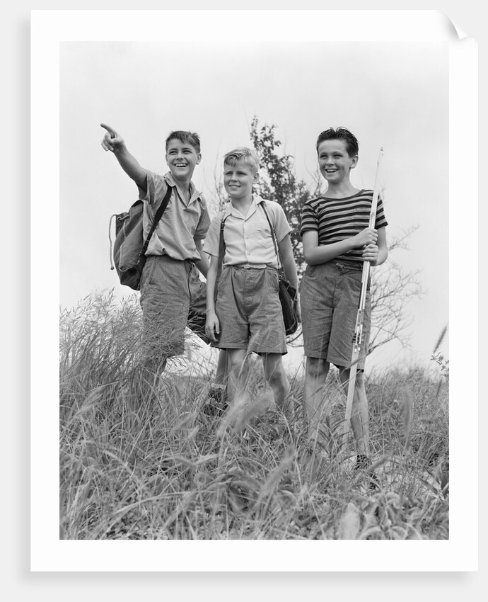 1940s Three Boys Hiking Field by Anonymous