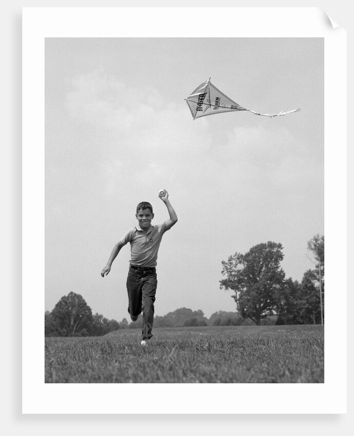 1960s Boy Running Flying Kite by Anonymous