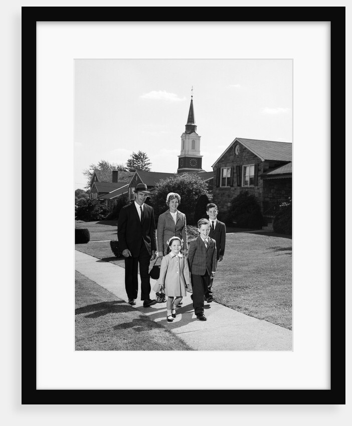 1960s Family Walking From Church On Suburban Sidewalk by Anonymous