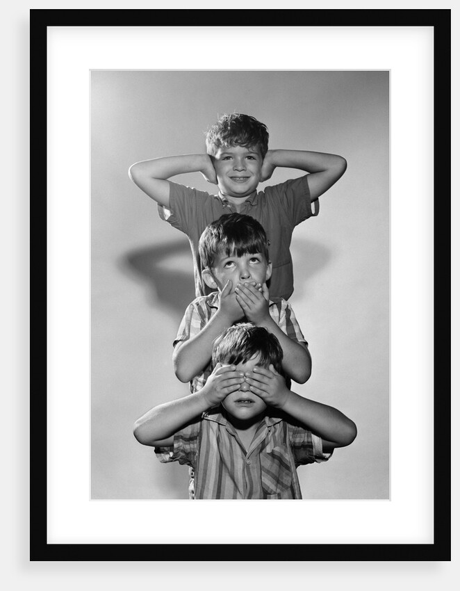 1960s Portrait Of 3 Boys Miming Hear See Speak No Evil by Anonymous