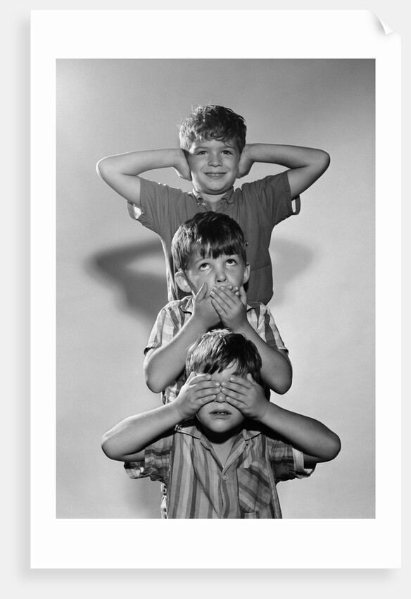 1960s Portrait Of 3 Boys Miming Hear See Speak No Evil by Anonymous