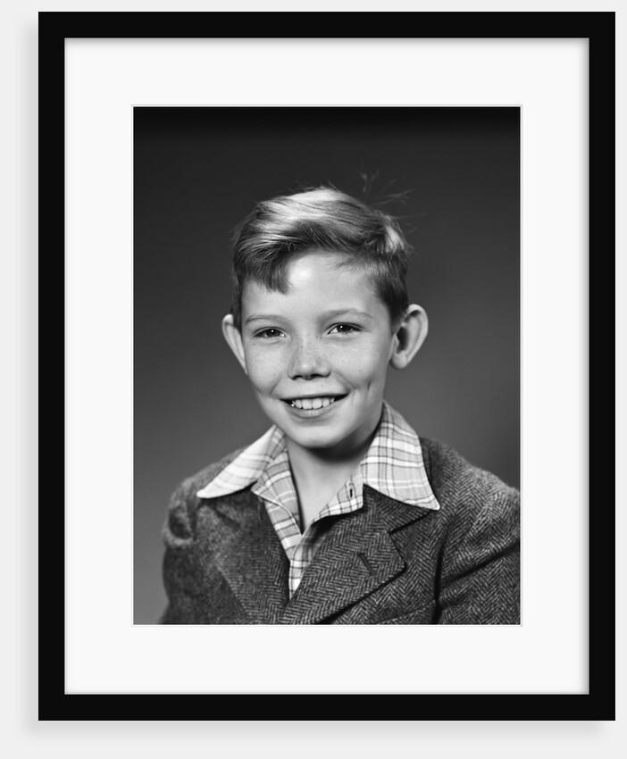 1940s 1950s Boy Portrait Plaid Shirt Wool Jacket School Picture by Anonymous