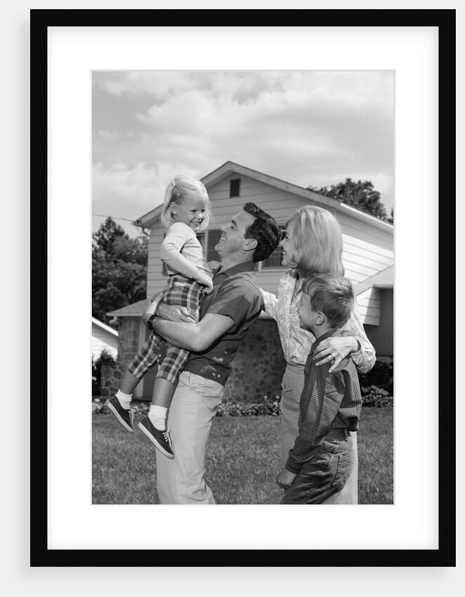 1960s Family Portrait Father Daughter Mother Son In Yard Of Suburban House by Anonymous
