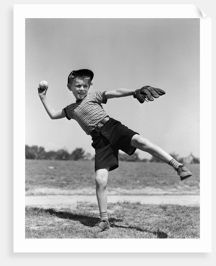 1930s Boy Pitching Throwing Baseball by Anonymous