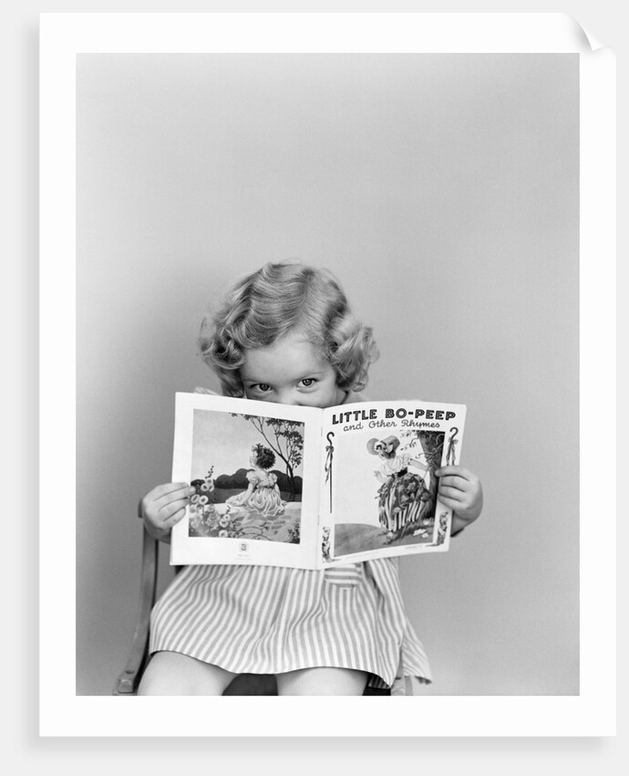 1940s Little Girl Peeking Over Top Of Little Bo-Peep Nursery Rhyme Book by Anonymous