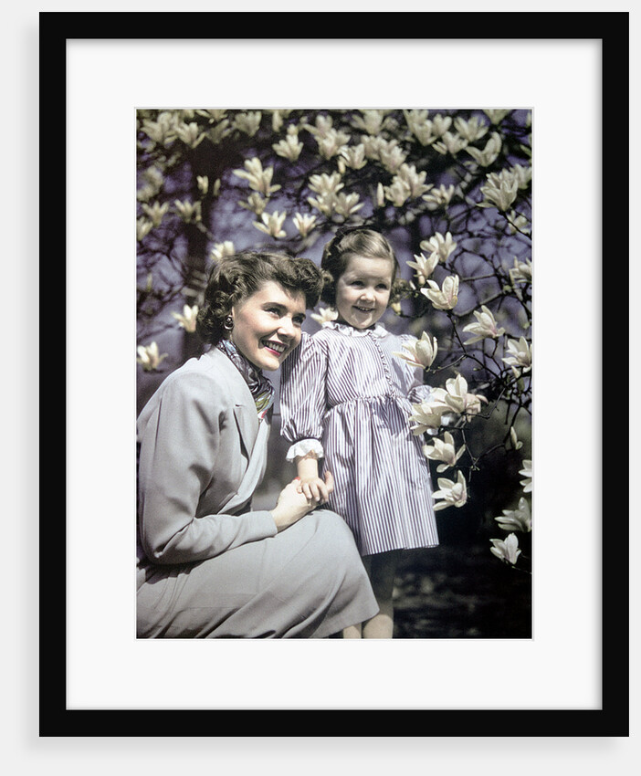 1940s Woman Mother Girl Daughter By Magnolia Blossoms Tulip Tree by Anonymous