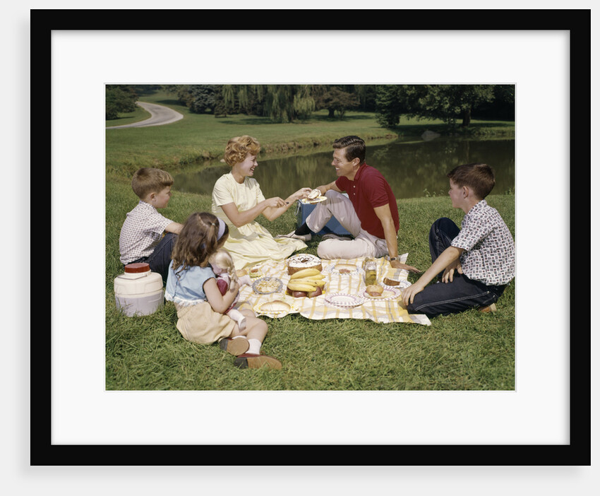1960s Family Mother Father Daughter And Two Sons Picnicking In Park Outdoor by Anonymous