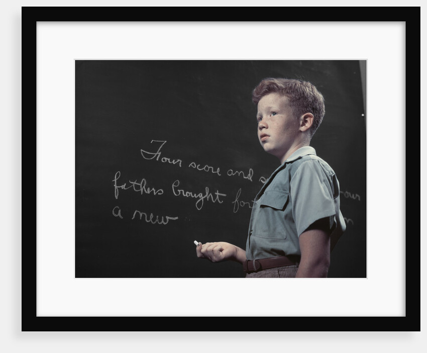 1950s Boy with Freckles At History Class Blackboard Writing Gettysburg Address With Chalk by Anonymous