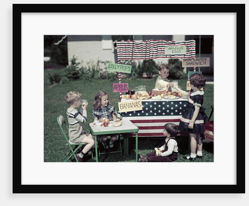 1950s Girls And Boys In Business With A Lemonade And Snack Food Stand On The 4th Of July by Anonymous