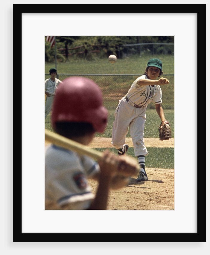 1970s Little League Baseball Game Boy Pitcher Throwing Ball To Batter by Anonymous