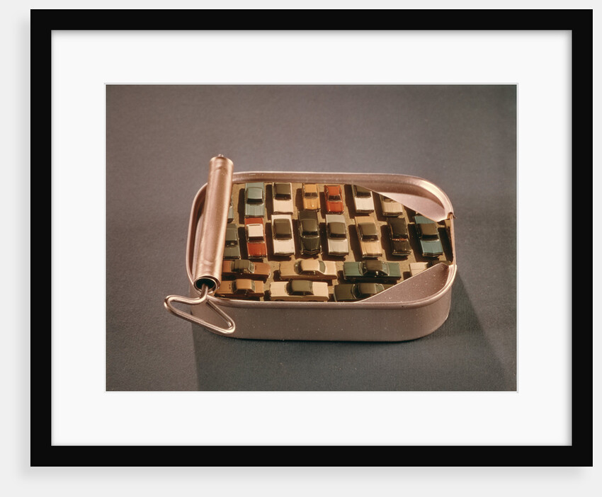 1970s Open Sardine Can Full Cars Automobiles Packed Crowded Parking Lot by Anonymous