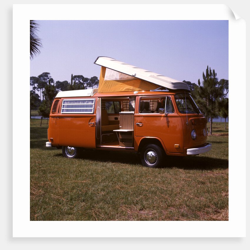 1970s Orange and White Volkswagen Bus Westfalia Motor Home by Anonymous