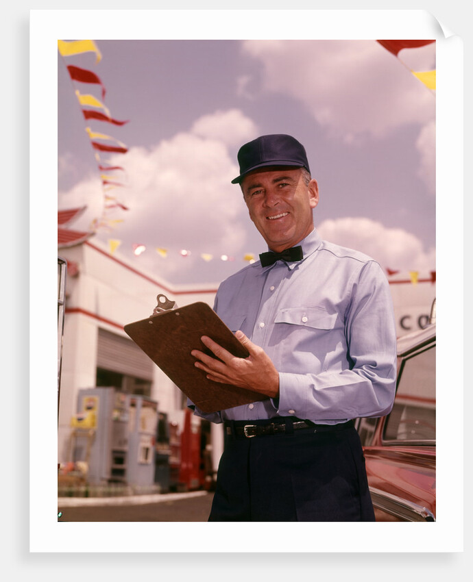 1950s 1960s Mechanic Holding Check List On Clipboard by Anonymous