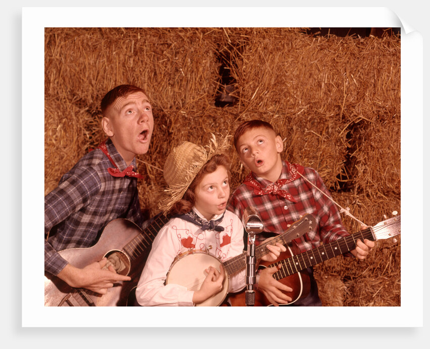 1950s 1960s Two Brothers And A Sister Playing Instruments Guitars And Banjo Singing Country Music by Anonymous