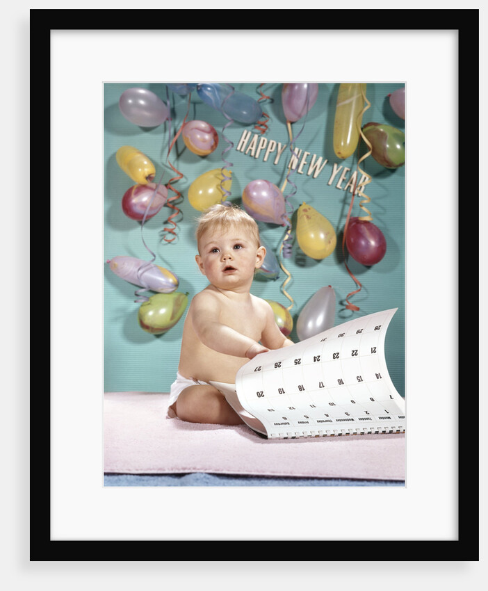 1960s New Year Baby Turning Calendar Page by Anonymous