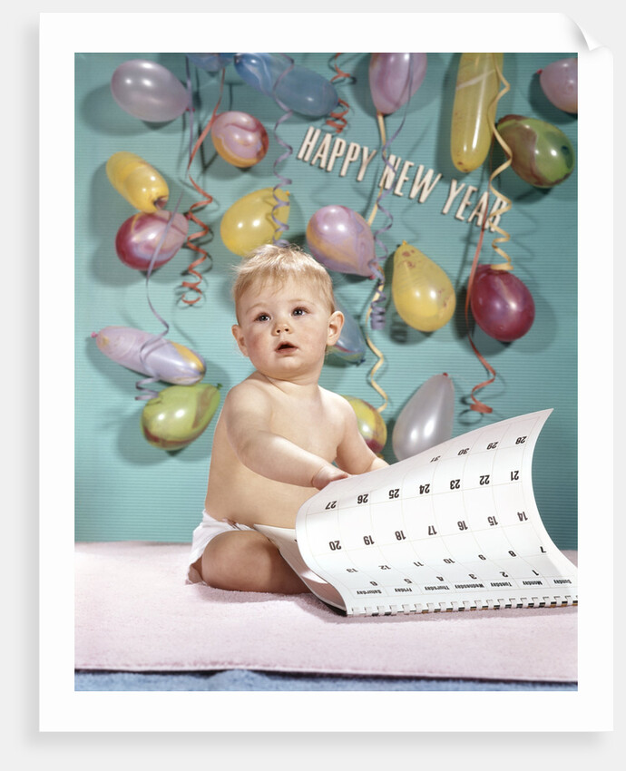 1960s New Year Baby Turning Calendar Page by Anonymous