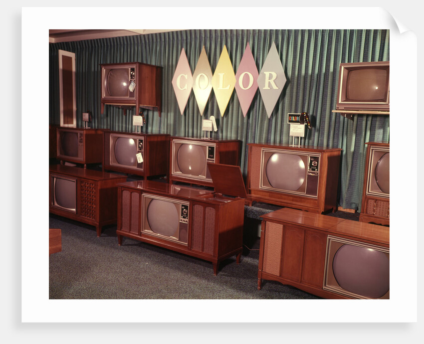 1960s Display Of Color Television Sets For Sale In Department Store by Anonymous