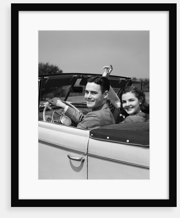1941 1940s Couple Man Woman On A Date Sitting In Pontiac Convertible Automobile by Anonymous