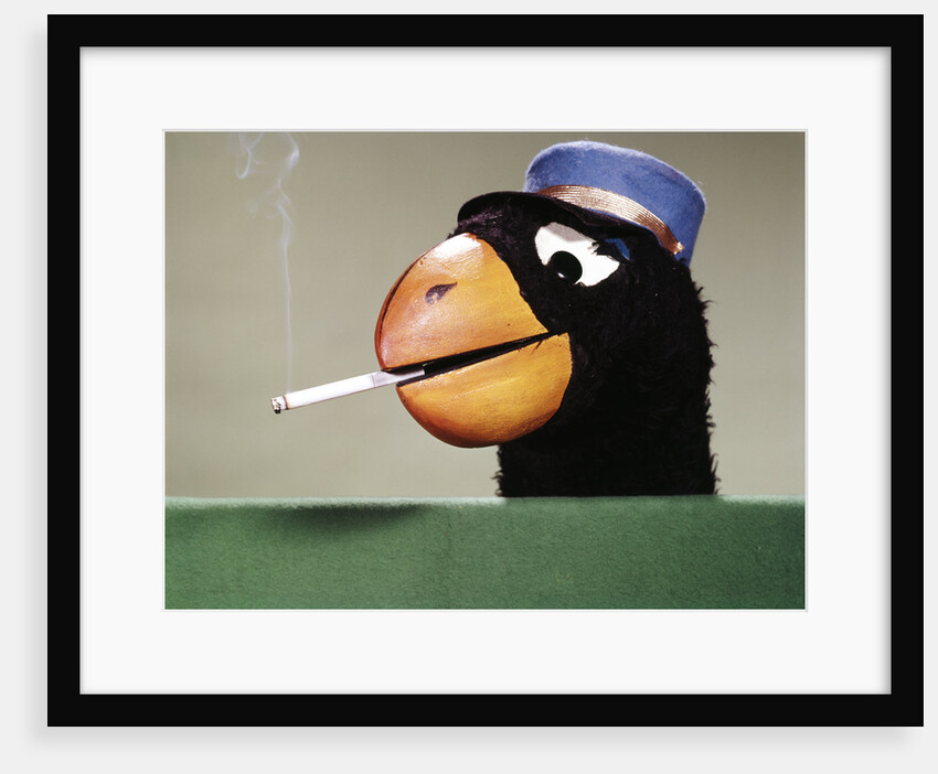 1970s Parrot Head Costume Hand Puppet With Smoking Cigarette In Its Beak by Anonymous