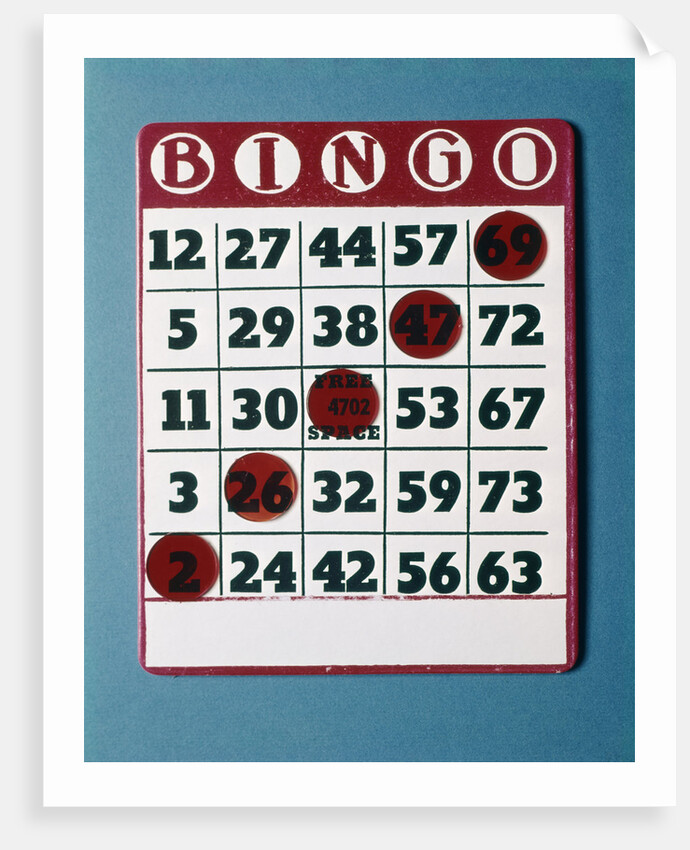 1960s Bingo Card With Red Markers In A Winning Game by Anonymous