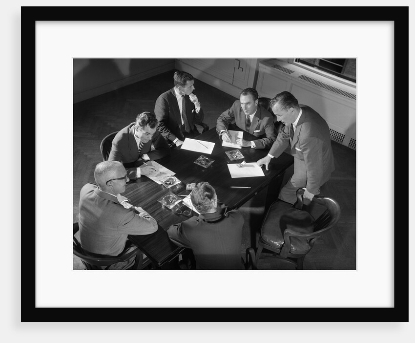 1950s Six Men Businessmen Salesmen In Suits Meeting Around Conference Table by Anonymous