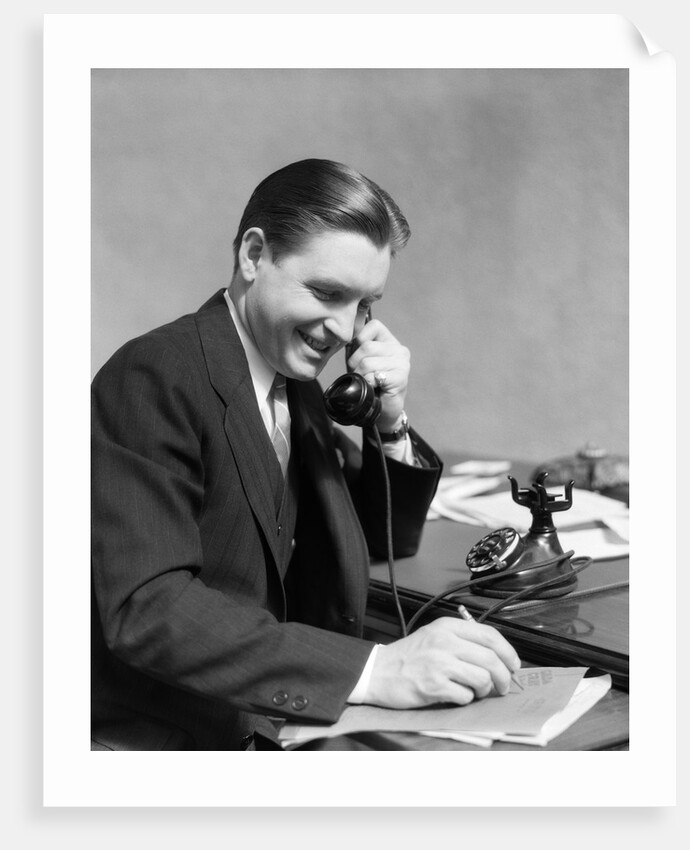1930s Business Man On Telephone In Office Writing by Anonymous