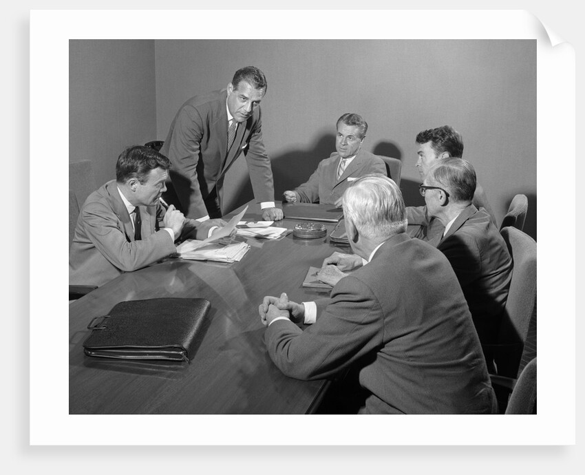 1950s Six Businessmen Executives Around A Conference Table Talking by Anonymous