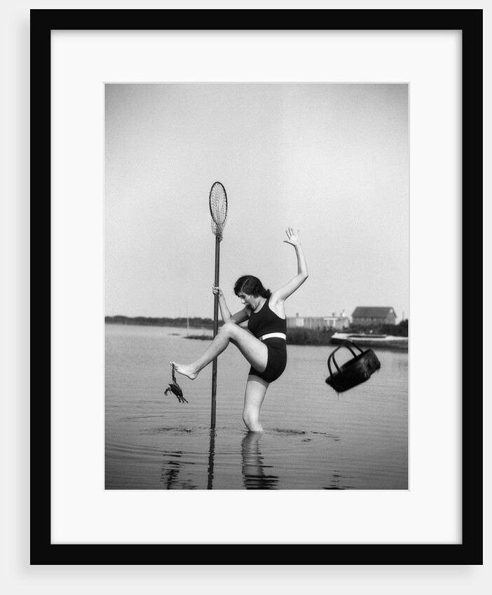 1920s Woman Crabbing Surprised By Crab Biting Her Toe by Anonymous