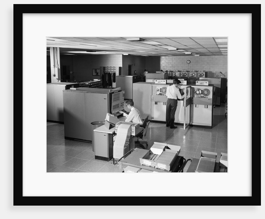 1960s Two Men Technicians Working In Ibm 360 Mainframe Computer Room by Anonymous