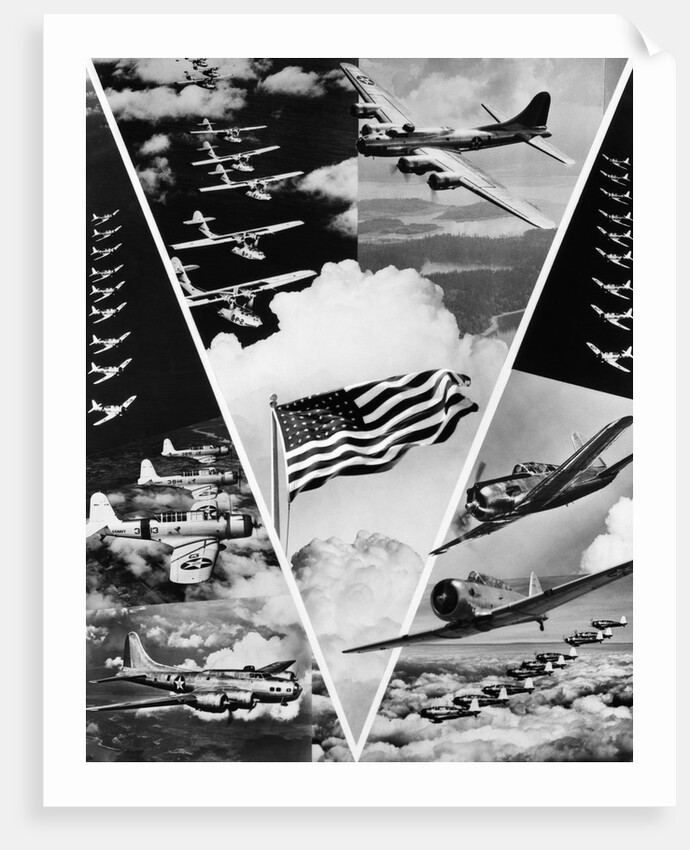 World War II Victory In The Air Montage In Shape Of V American Flag In Center by Anonymous