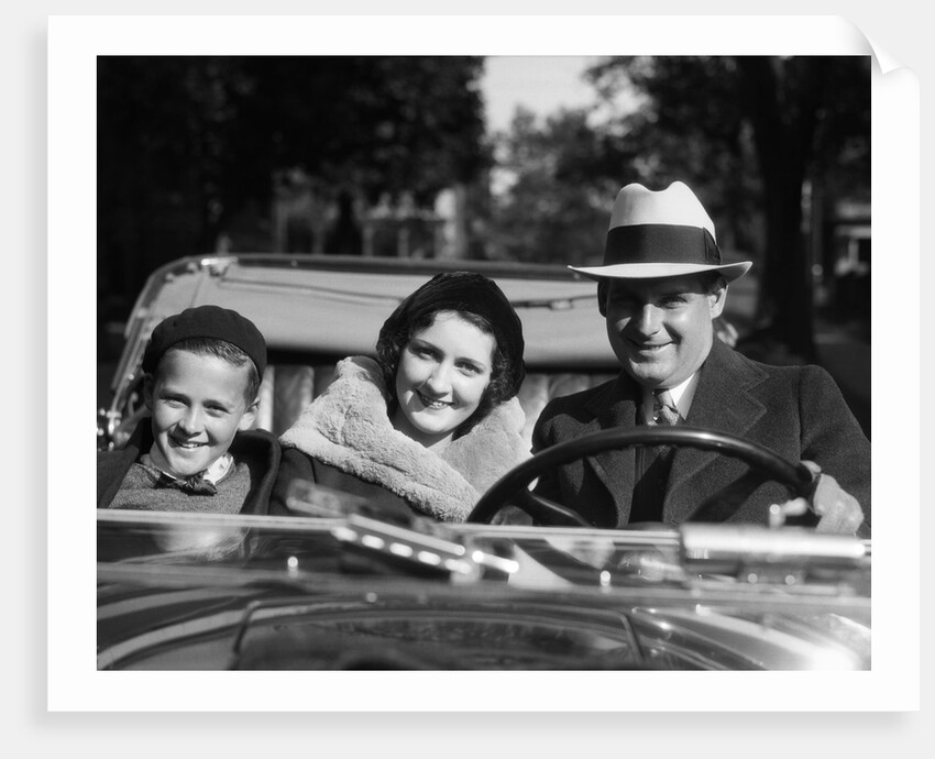 1930s Family Portrait Man Father Woman Mother Boy Son Riding In Convertible Automobile by Anonymous