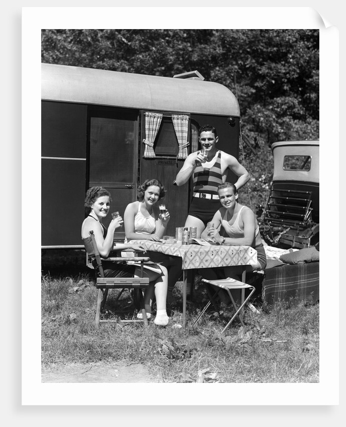 1940 1940s Men Women Couples Camping Trailer Picnic Vacation Lunch by Anonymous