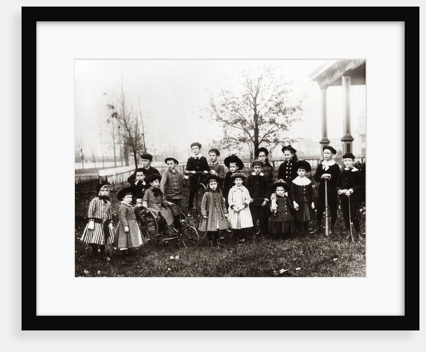 1890s 1900s Posed Group 18 Neighborhood Children On Front Yard by Anonymous