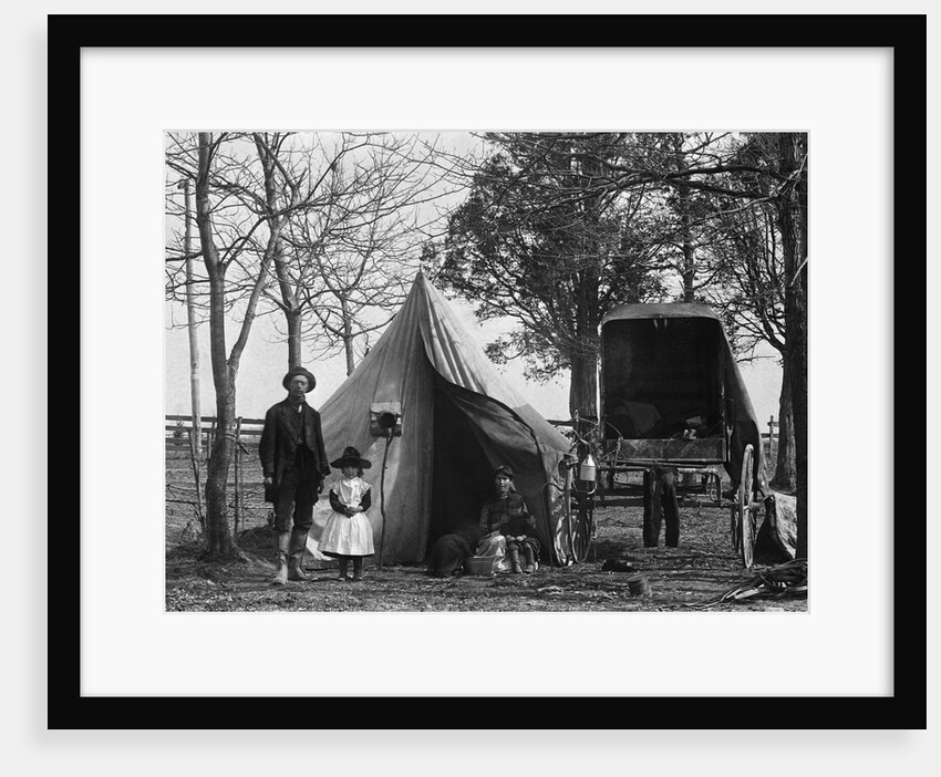 19th Century Gypsy Camp Family Father Mother Daughter In Front Of Tent Next To Wagon by Anonymous