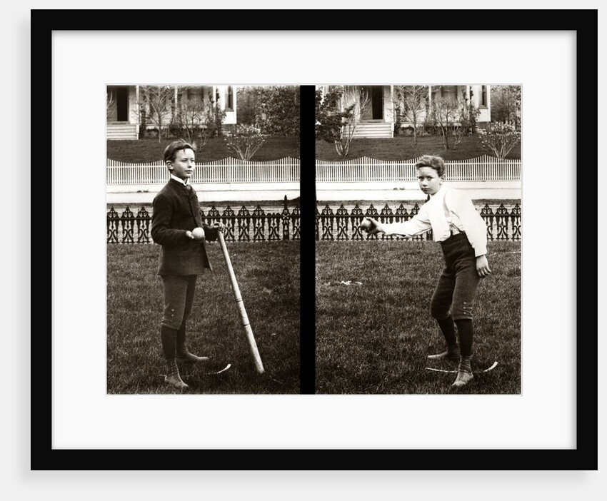 1890s 1900s Two Images Of Boy In Knickers Holding Baseball Bat And Pitching Ball by Anonymous