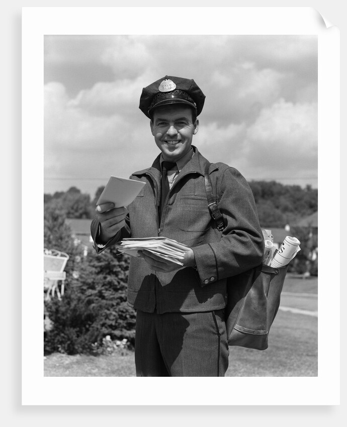 1950s Man Postman Holding Out Letter by Anonymous