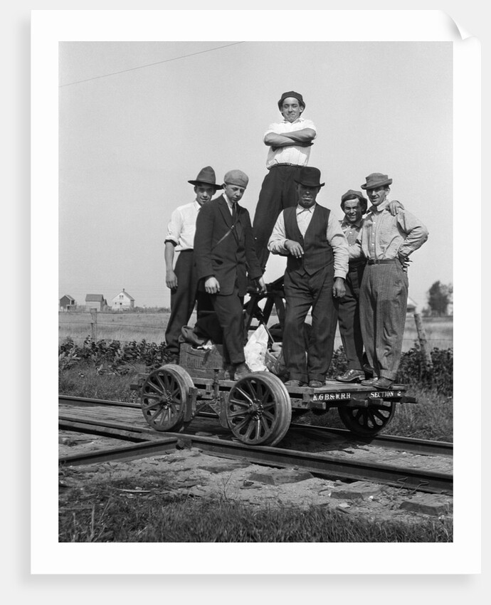 1890s 1900s Portrait Men Railroad Workers Standing On Handcar Outdoor by Anonymous